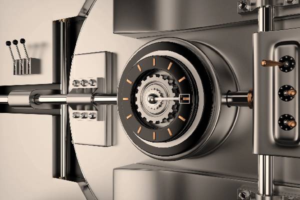 A close up of the inside of a bank vault